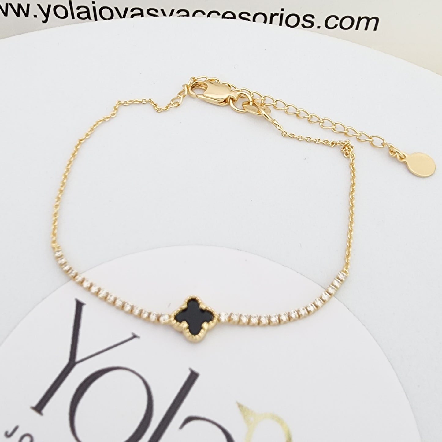 Pulsera Oro Laminado Trébol Negro