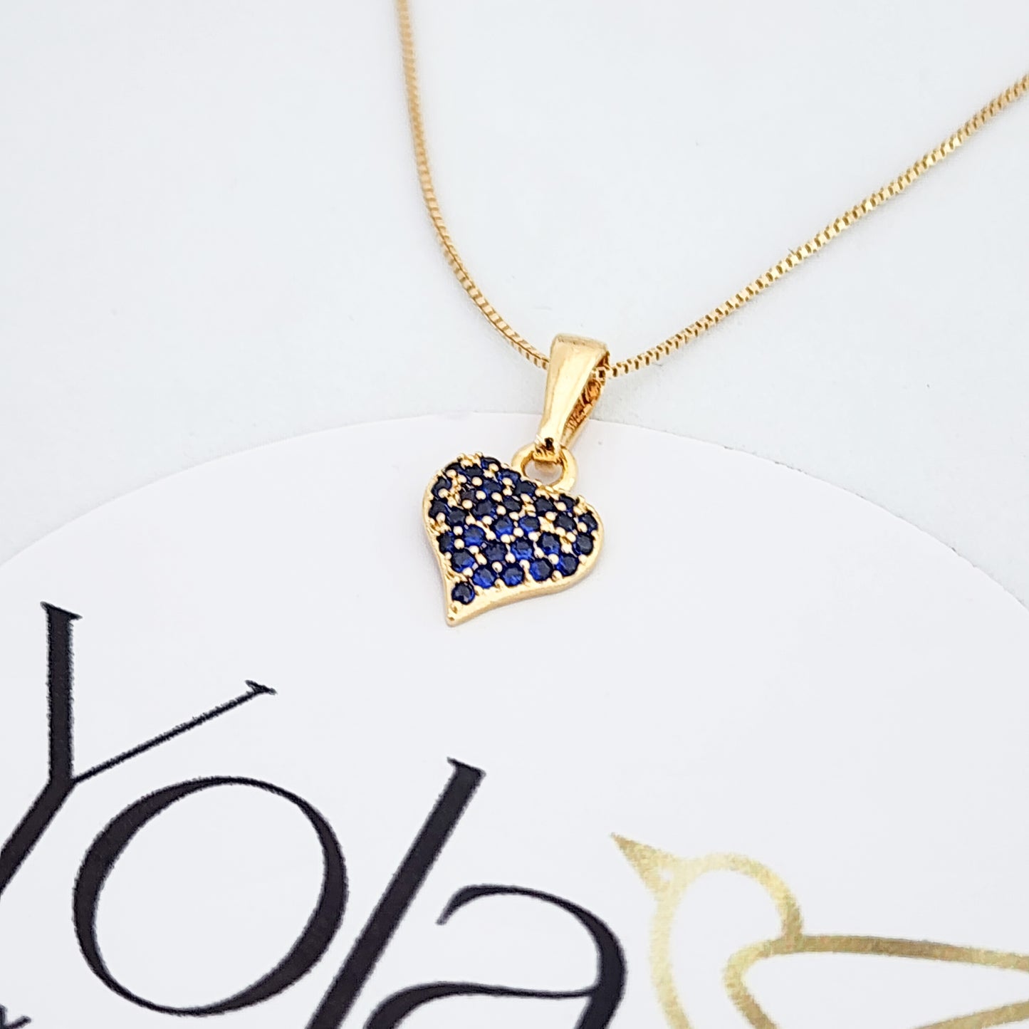 Collar Oro Laminado Corazón Cristal Azul