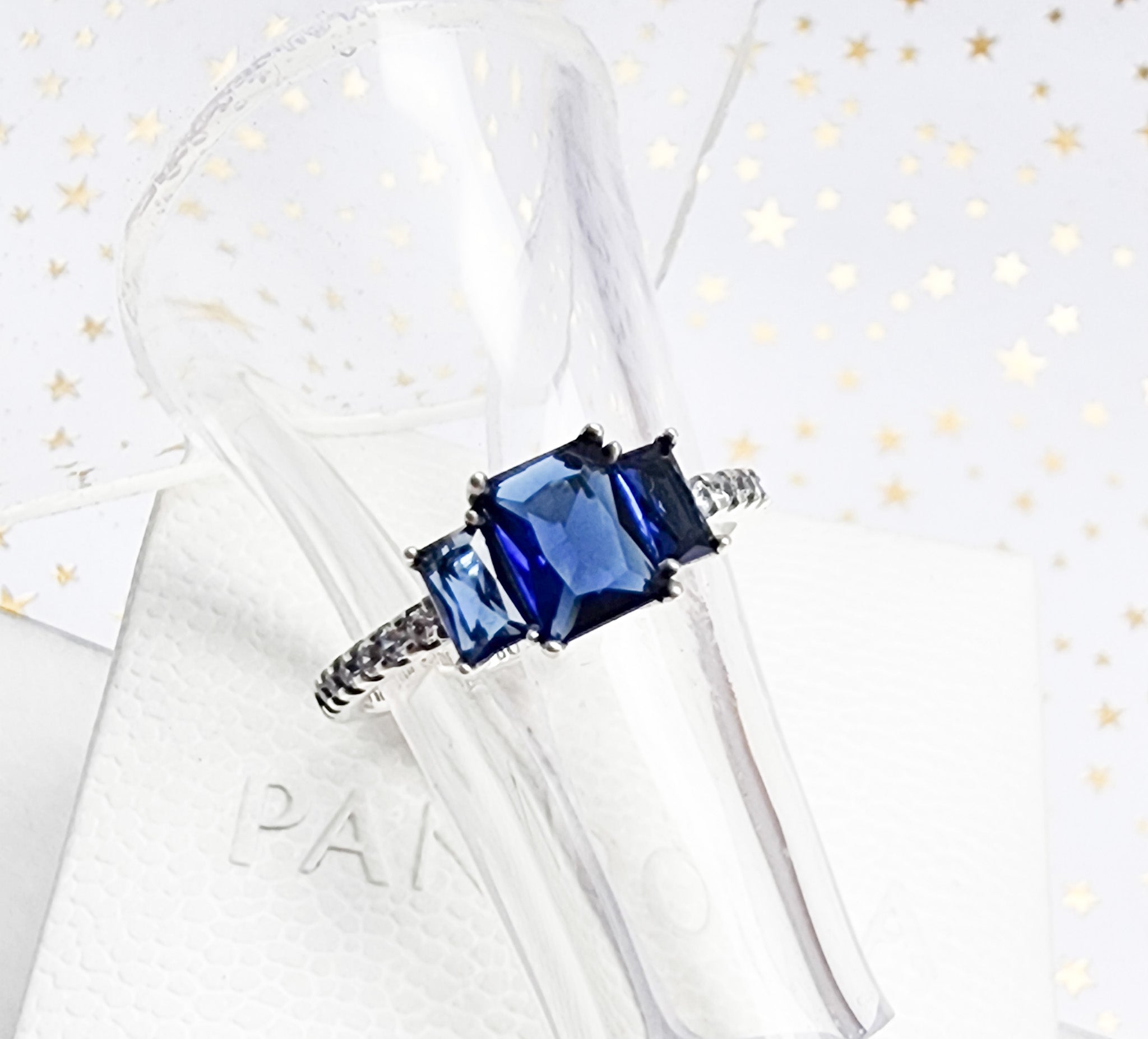 Anillo Cristal Cuadrado Azul Grande