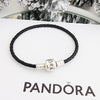 Pulsera Cuero Negro, Broche Barril