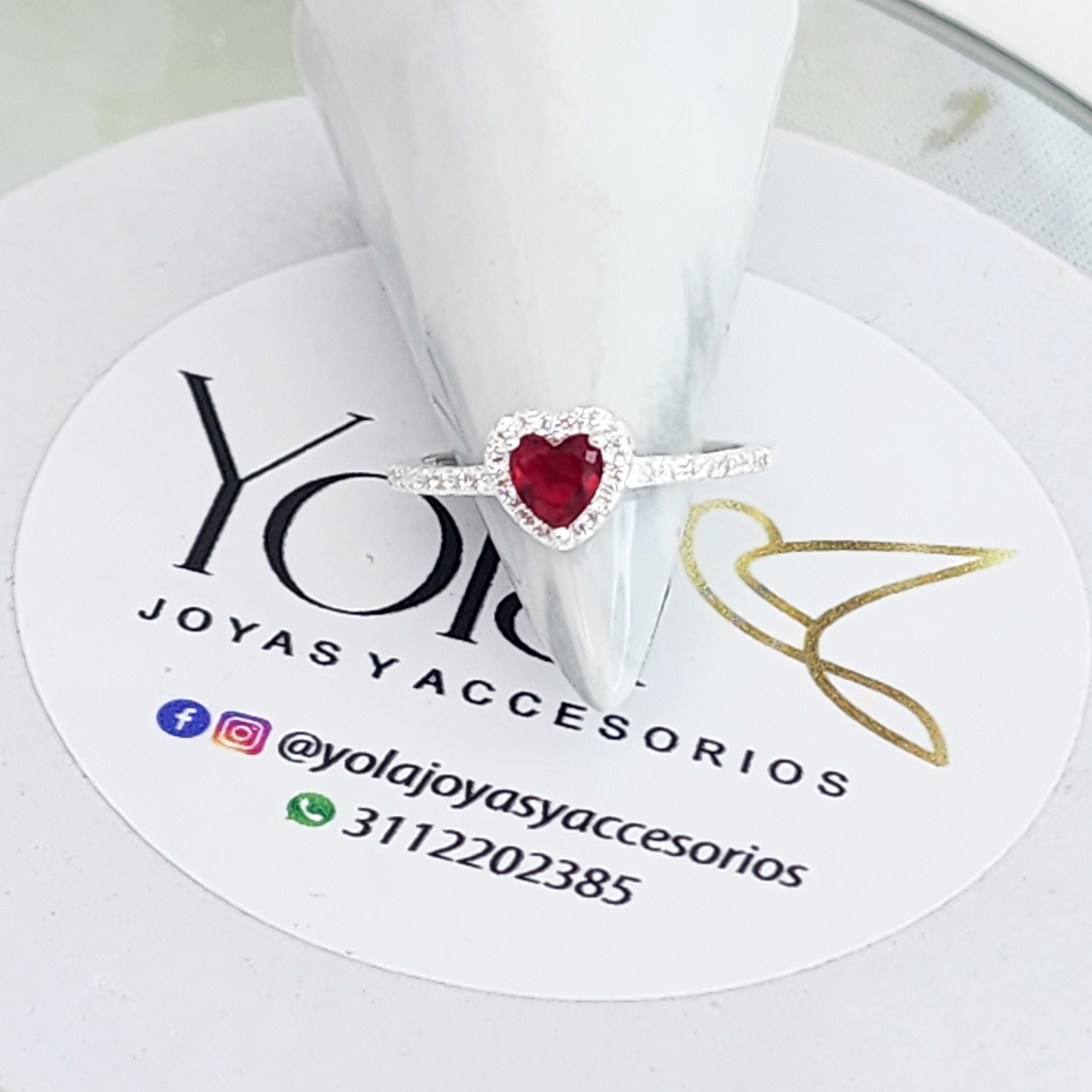 Anillo Cristal Corazón Rojo