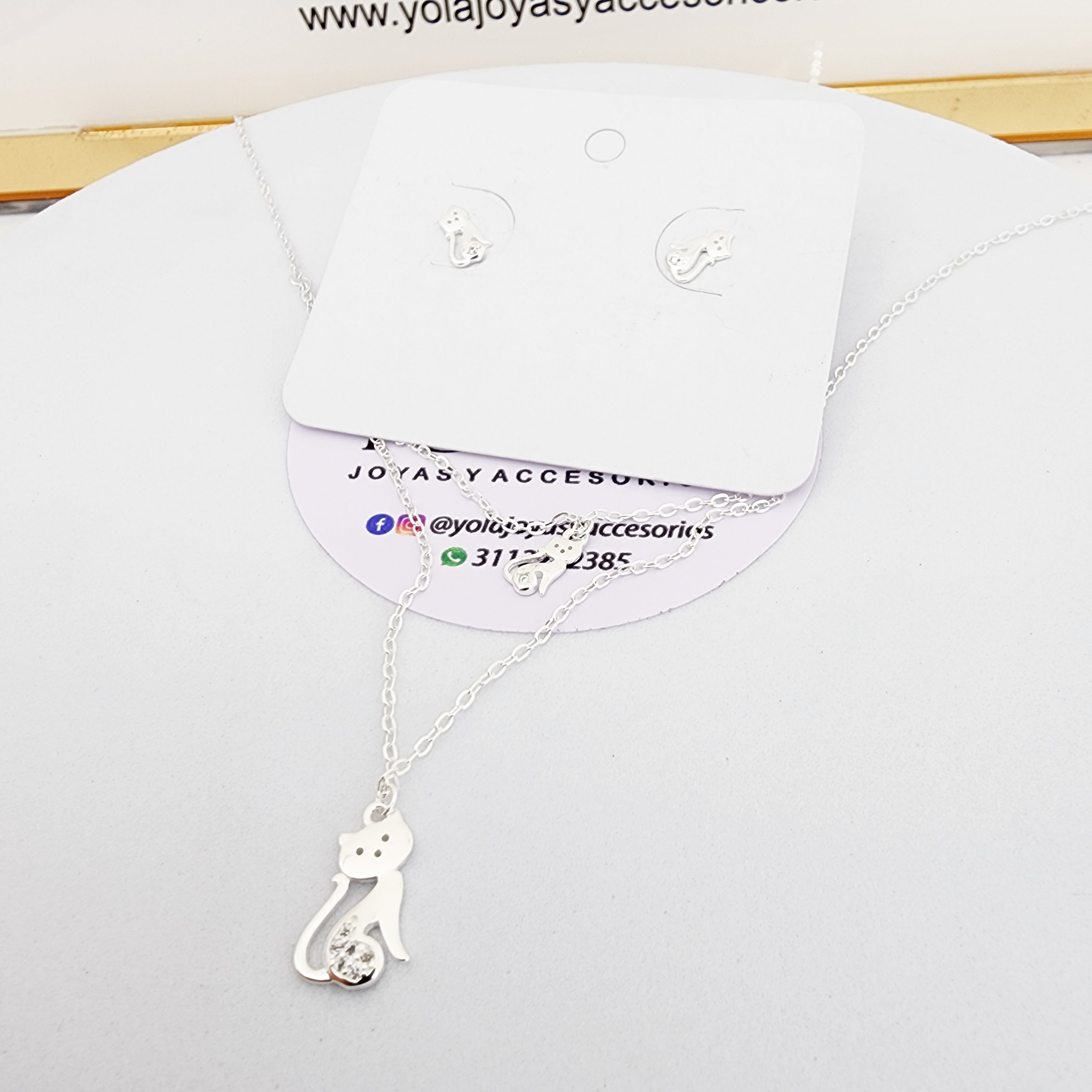 Juego Collar y Arete Gato