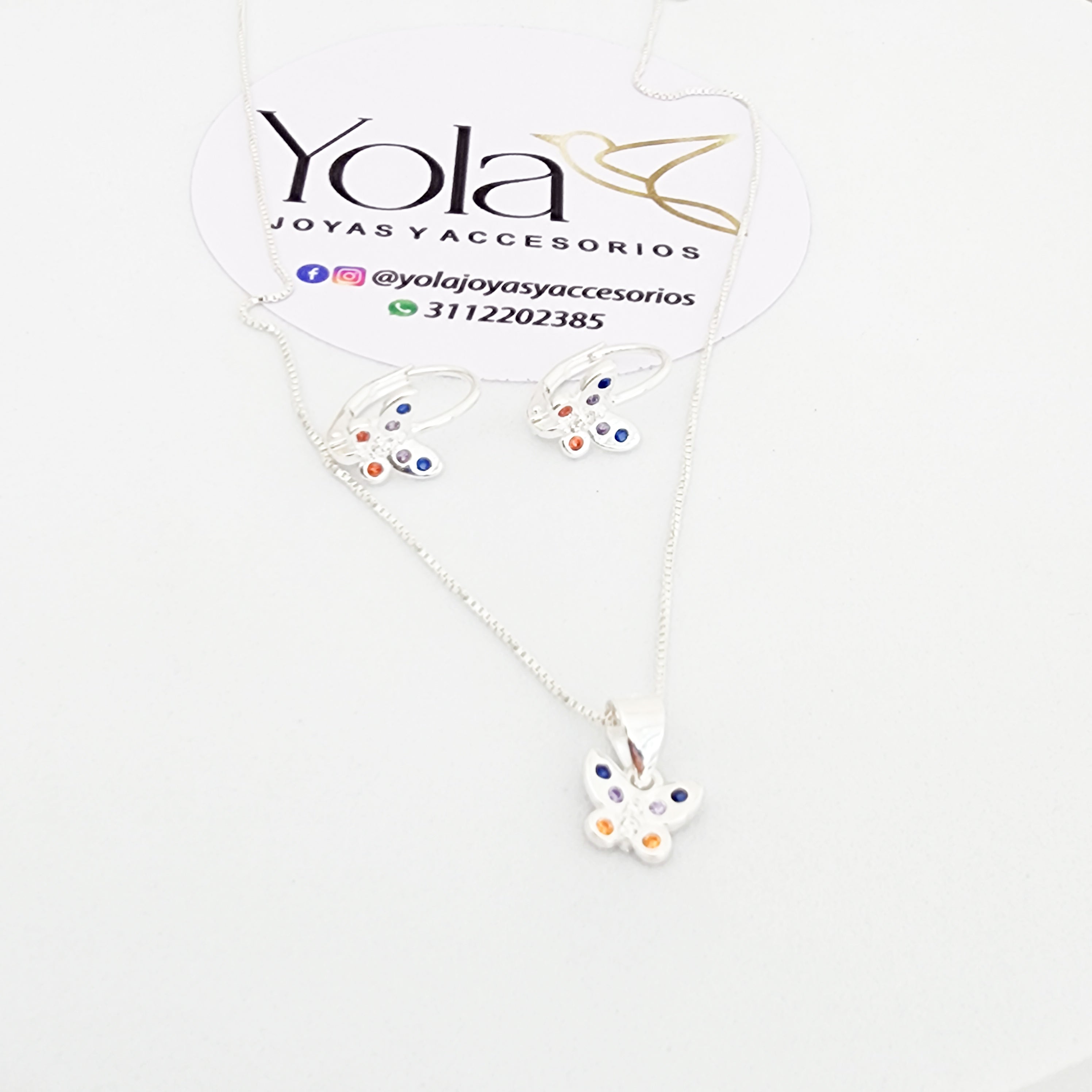 Juego Collar y Arete Mariposa Colorida