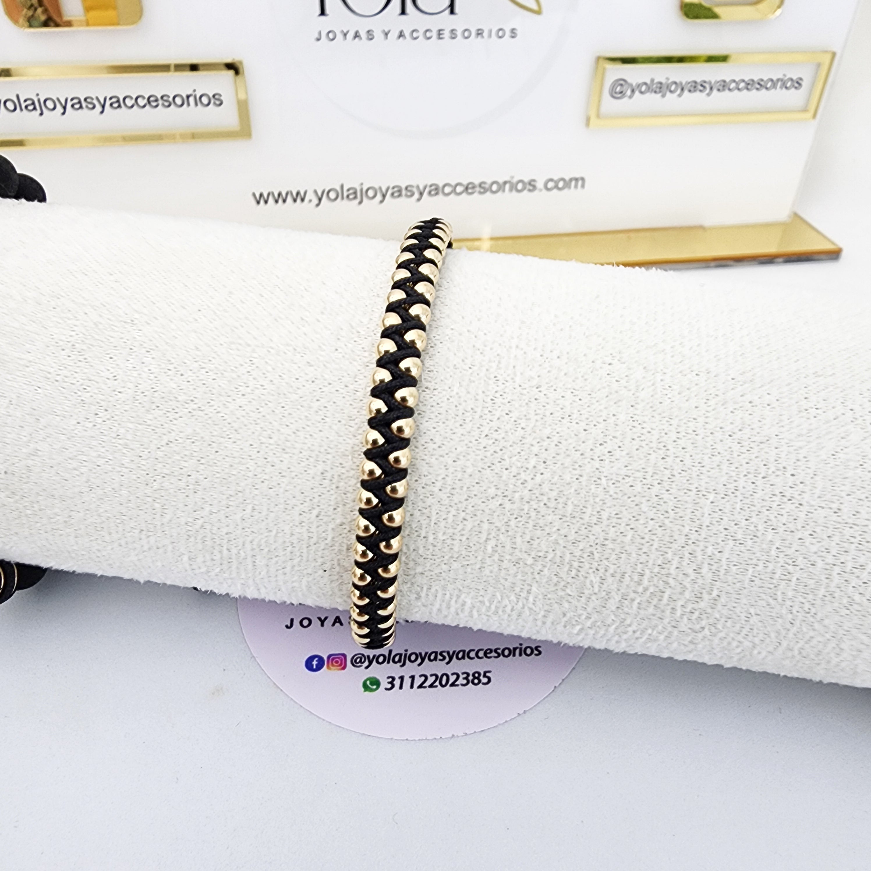 Pulsera Tejida Balín Oro Laminado