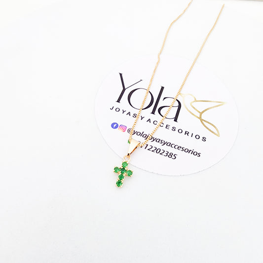 Collar oro laminado cruz verde