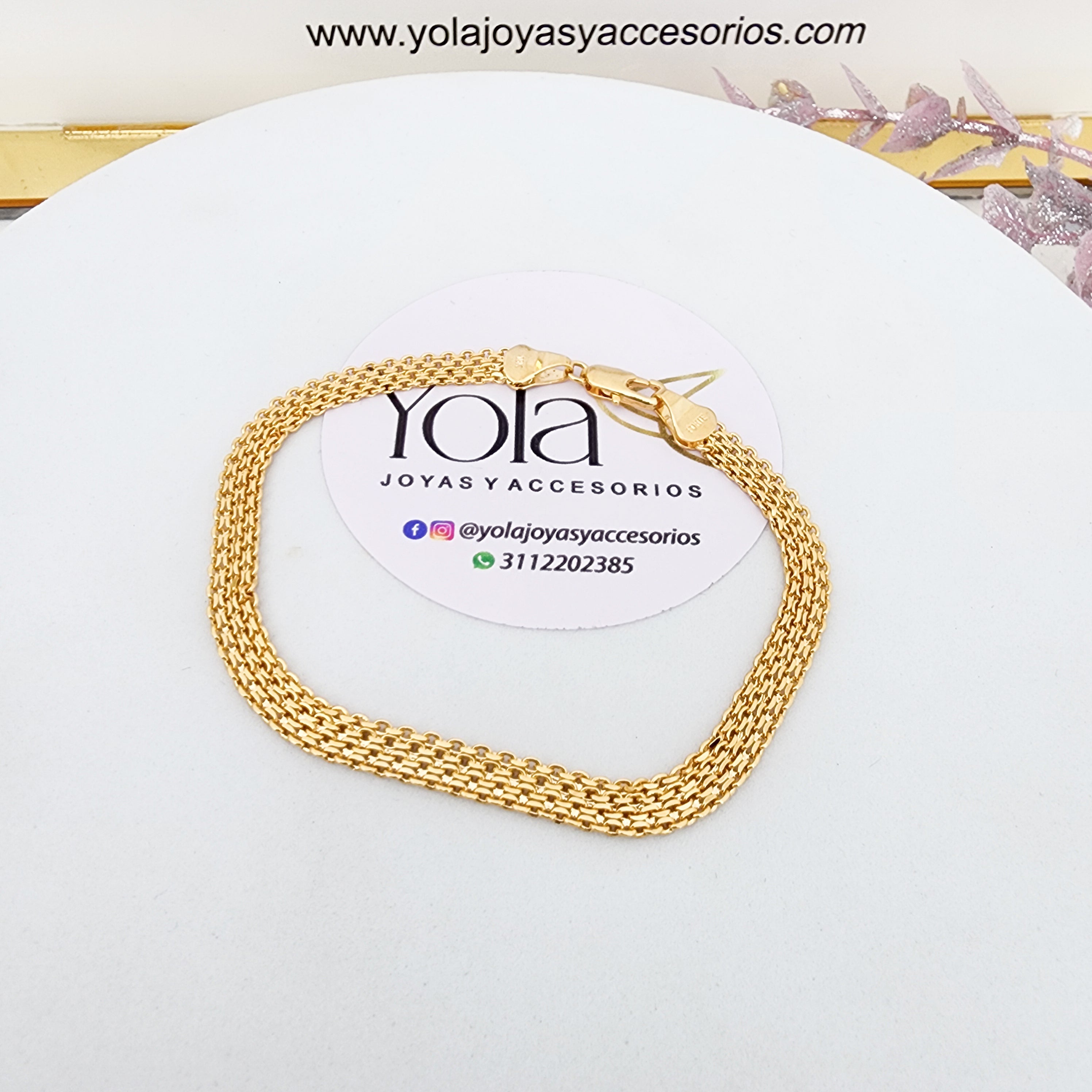 Pulsera tejido chino oro laminado