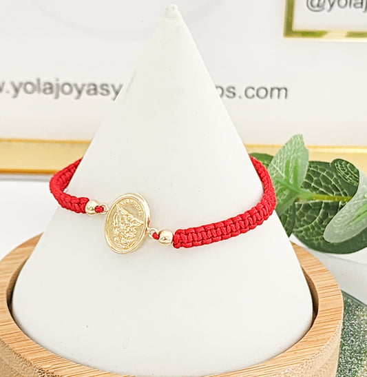 Pulsera Tejida  oro laminado San Miguel arcangel