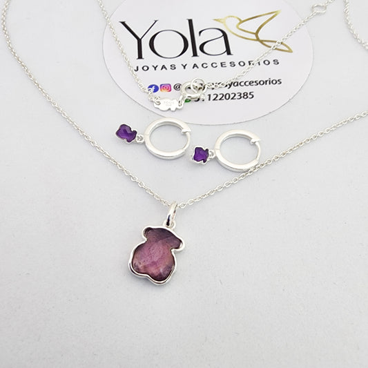 Juego Collar y Arete Morado