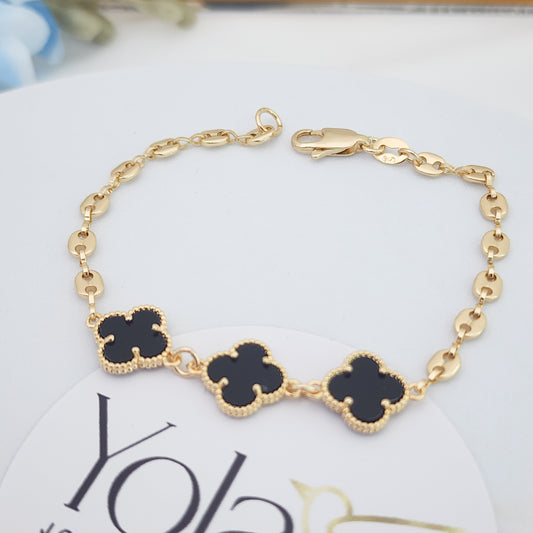 Pulsera Oro Laminado Trébol Negro