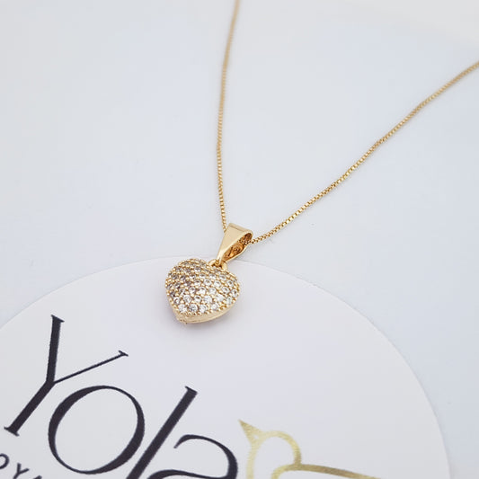 Collar Oro Laminado Corazón Cristal