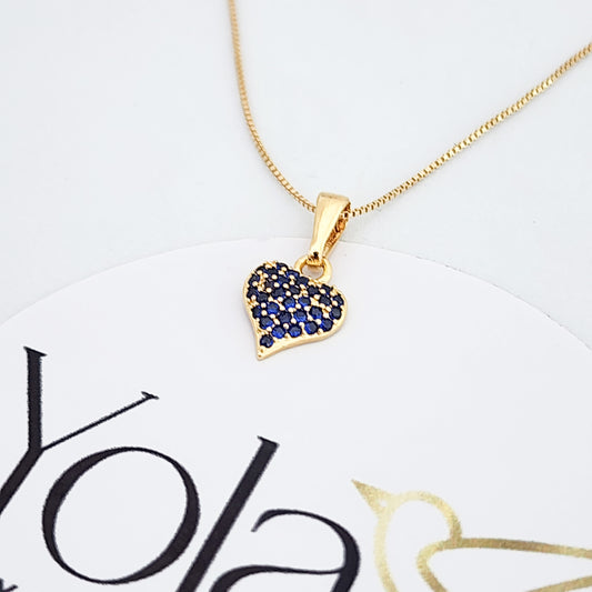Collar Oro Laminado Corazón Cristal Azul