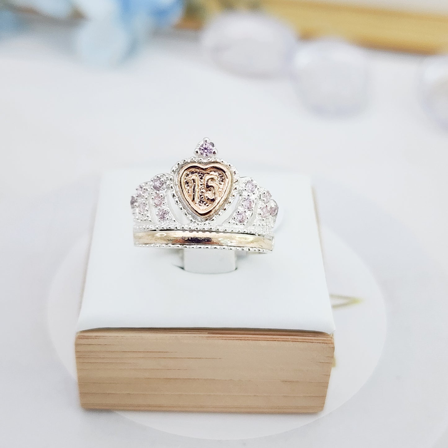 Anillo Corona Quinces Rosa