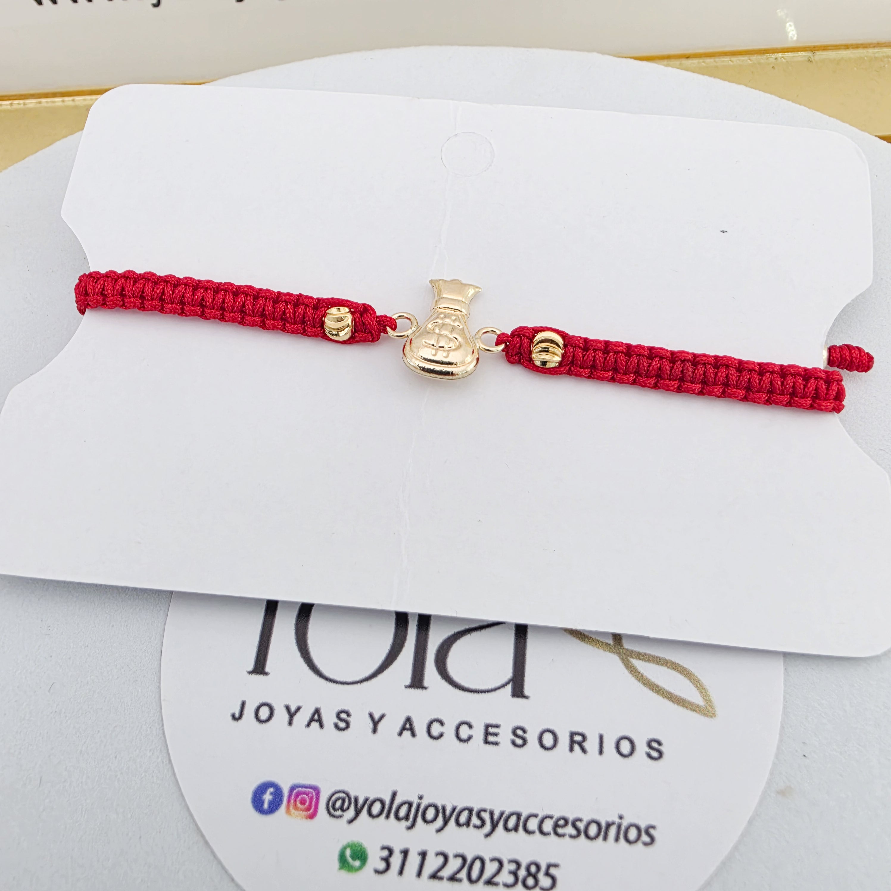 Pulsera tejidabolsa dinero oro laminado