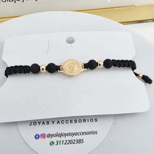 Pulsera tejida corona oro laminado
