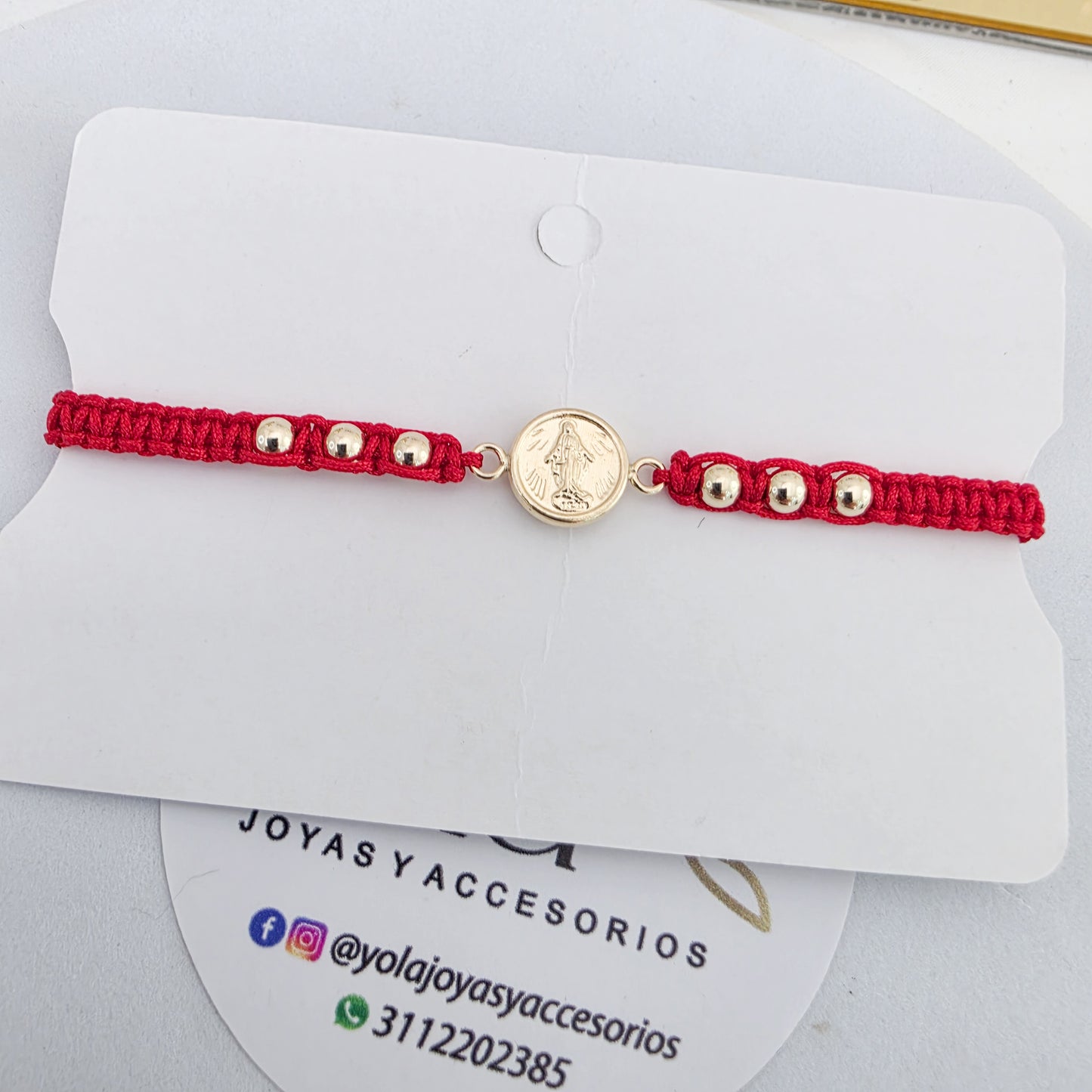 Pulsera tejida Virgen oro laminado