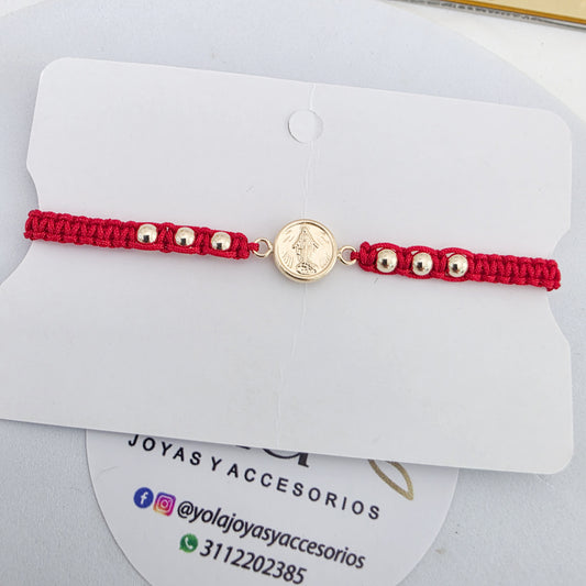 Pulsera tejida Virgen oro laminado