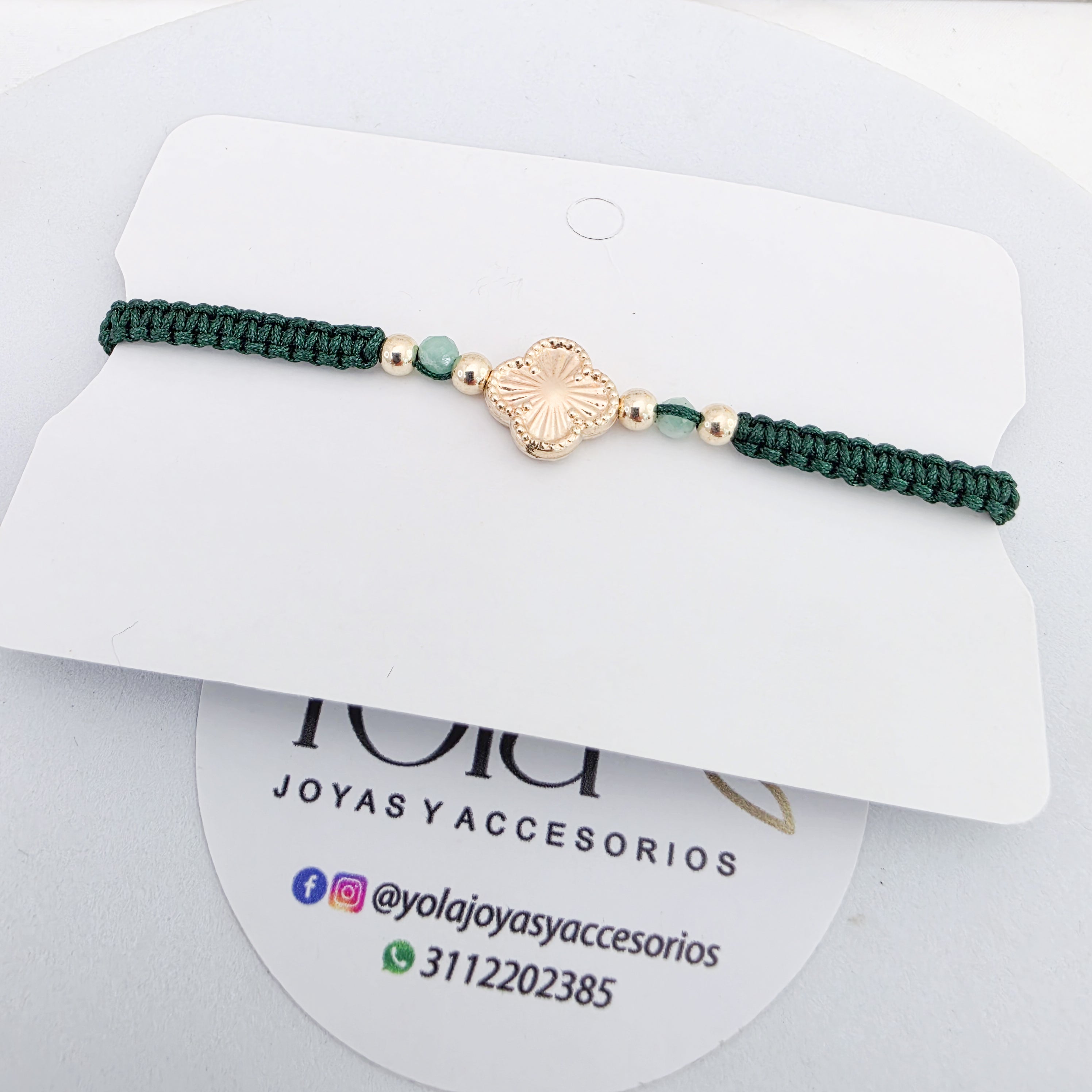 Pulsera tejida trebol oro laminado