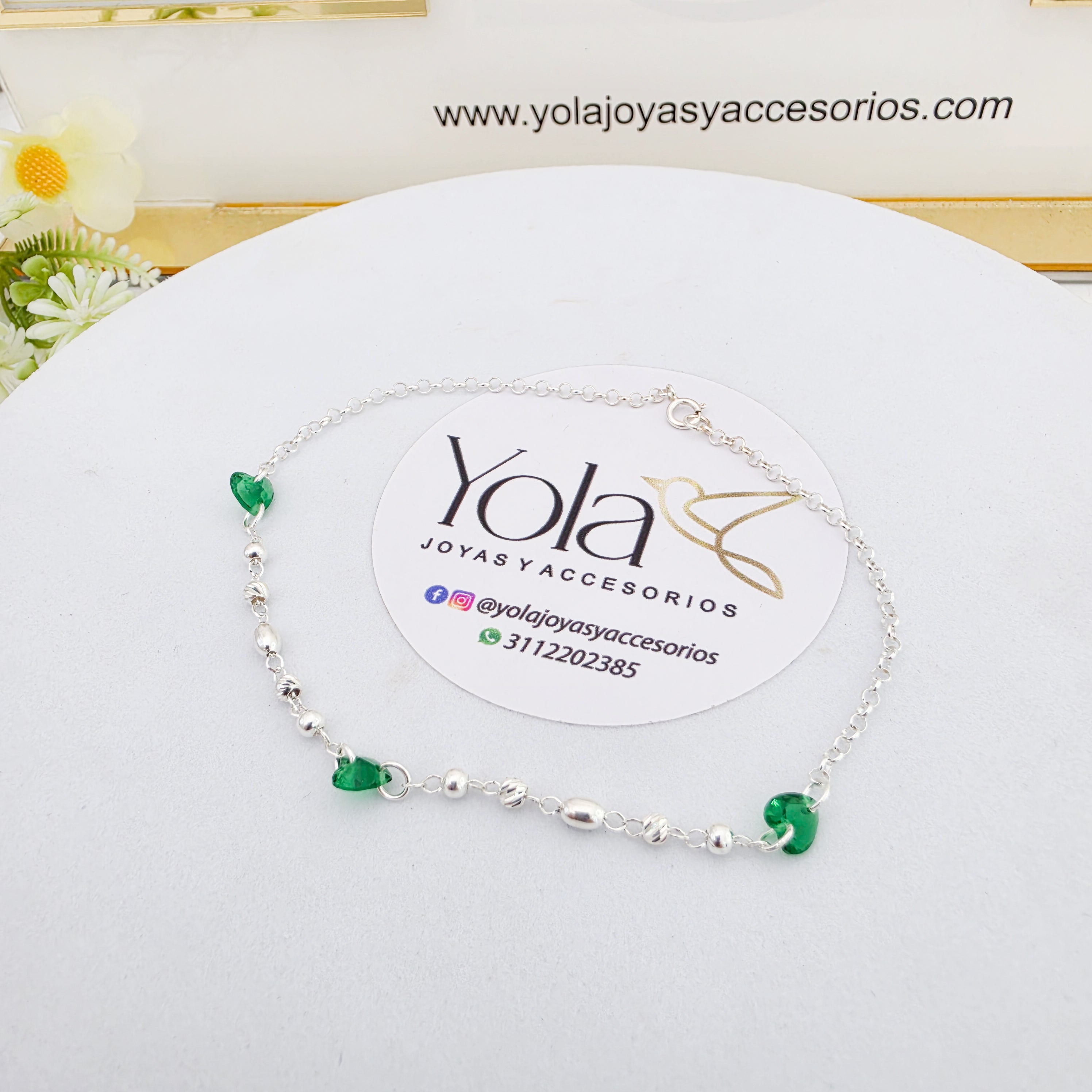 Tobillera corazones verde