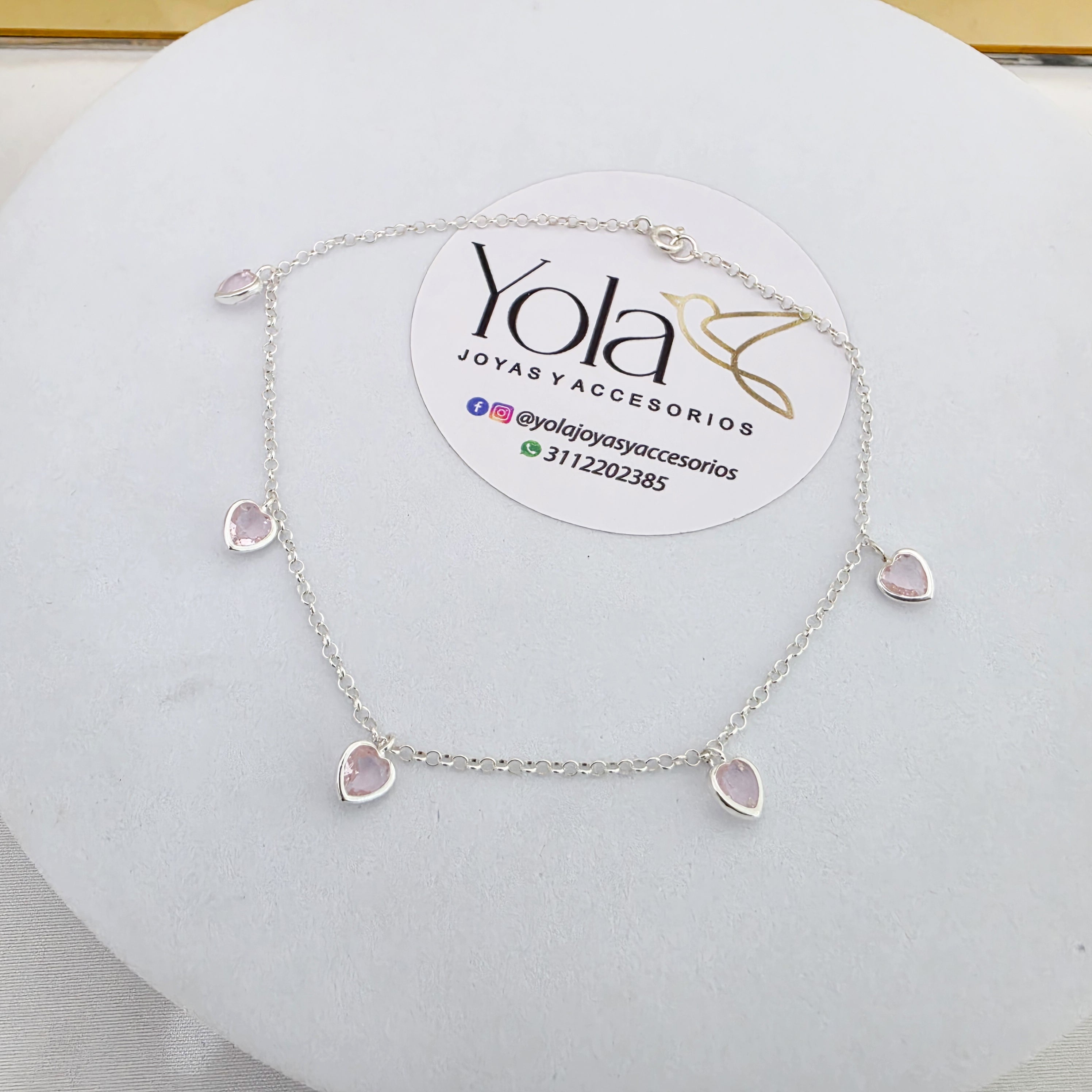 Tobillera corazones rosa