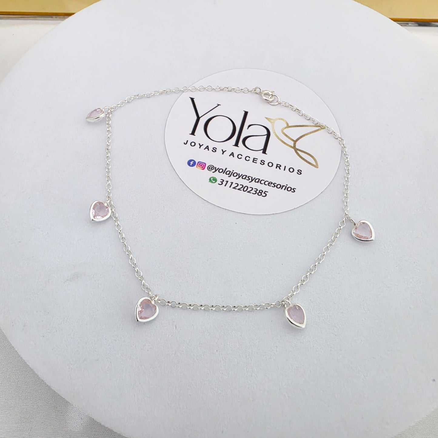 Tobillera corazones rosa