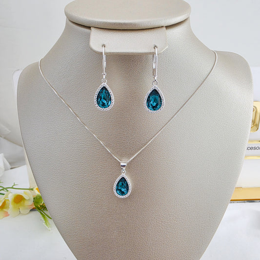 Juego Collar y Arete azul marino