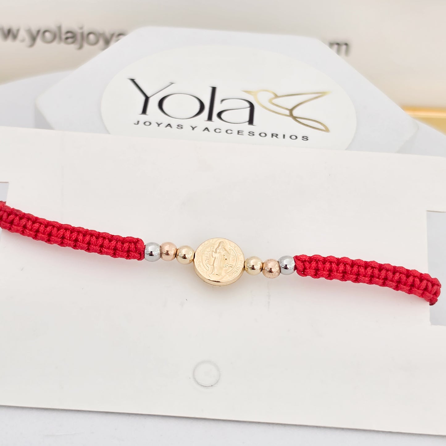 Pulsera tejida San Benito  oro laminado