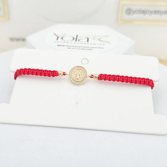 Pulsera tejida San Benito  oro laminado