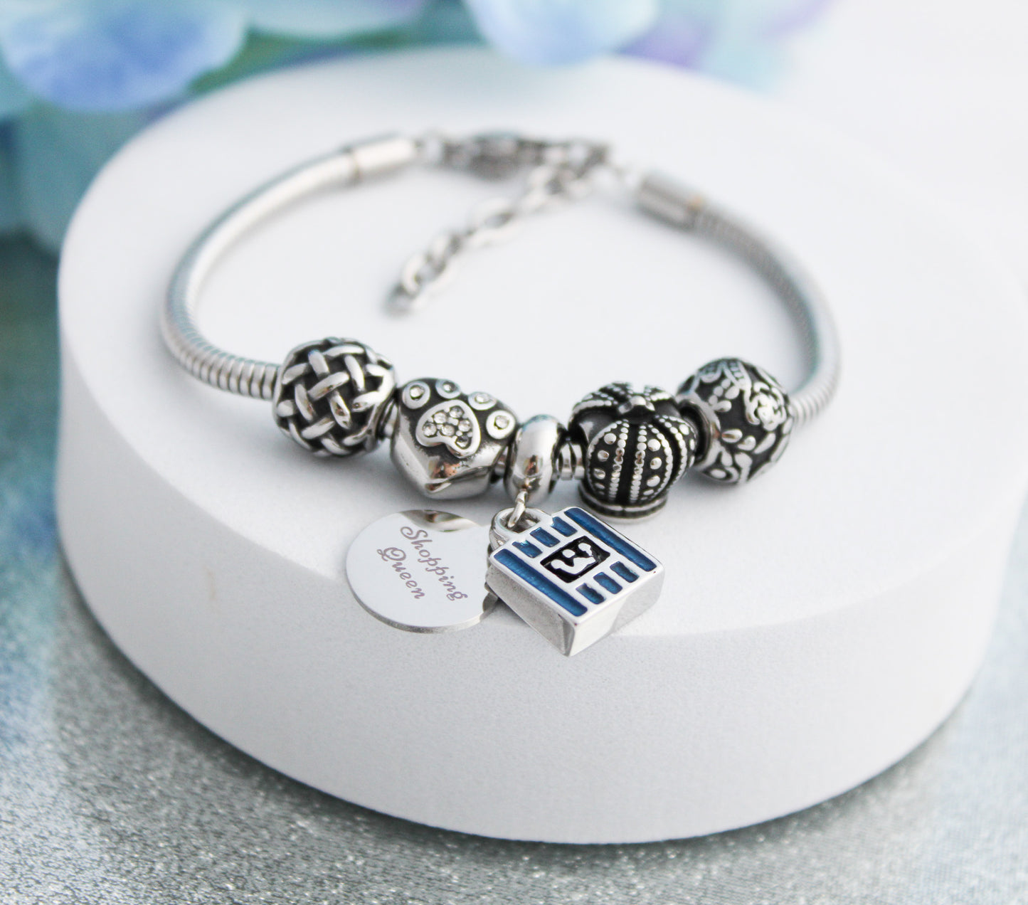 Pulsera acero bolso azul