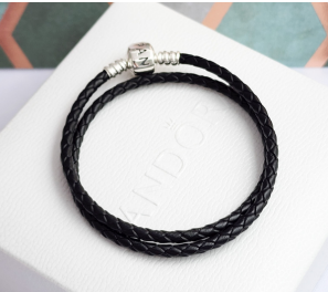 Pulsera Cuero Negro, Broche Barril