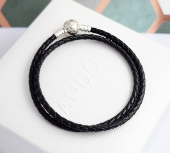 Pulsera Cuero Negro, Broche redondo