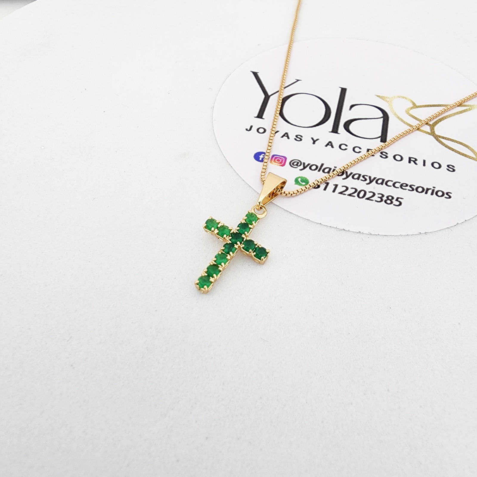 Collar Oro Cruz Verde