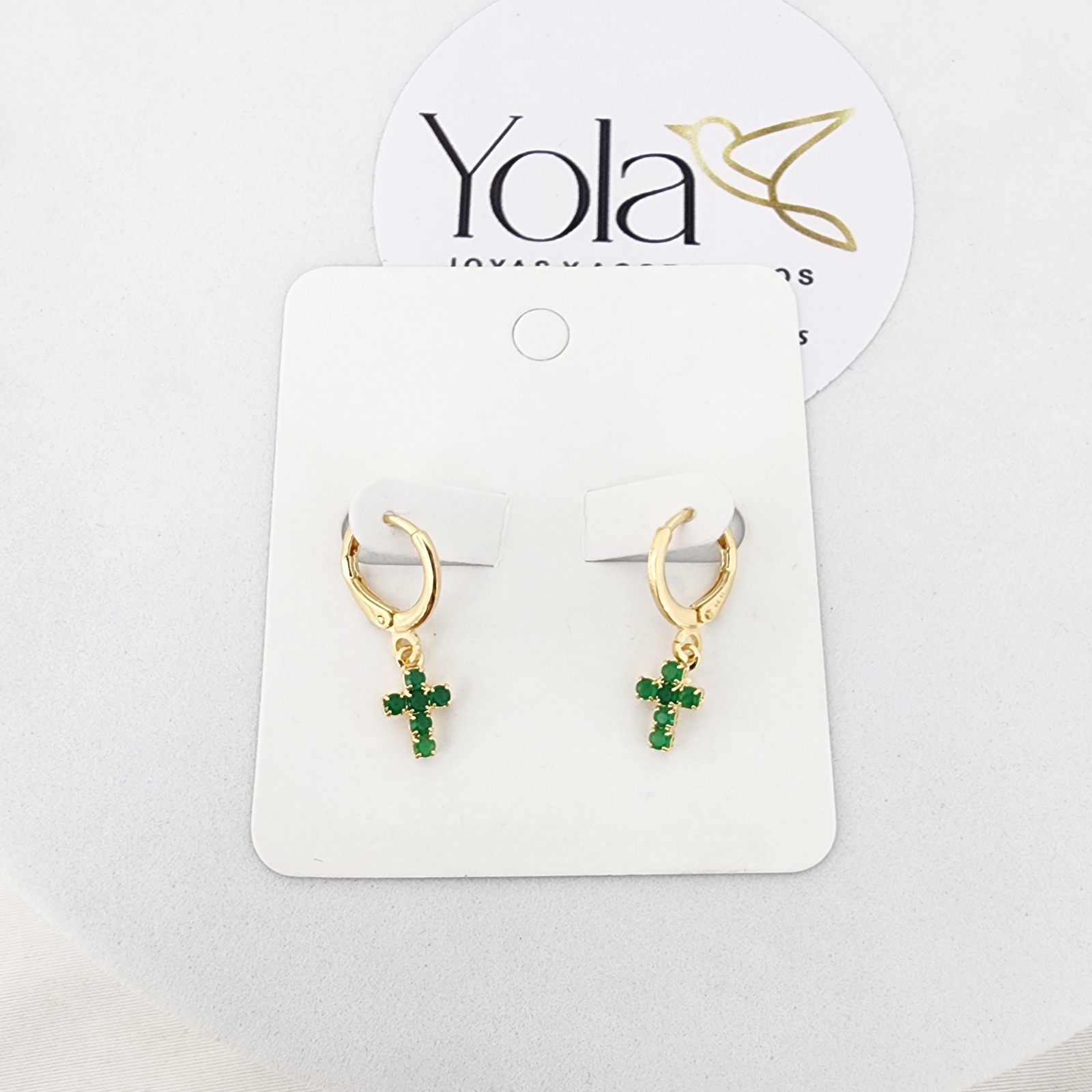 Candonga Oro Laminado Cruz Verde Pequeña