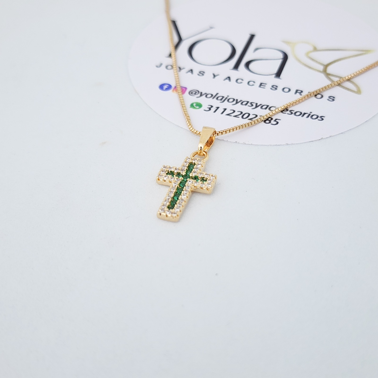 Collar Oro Laminado Cruz Cristales