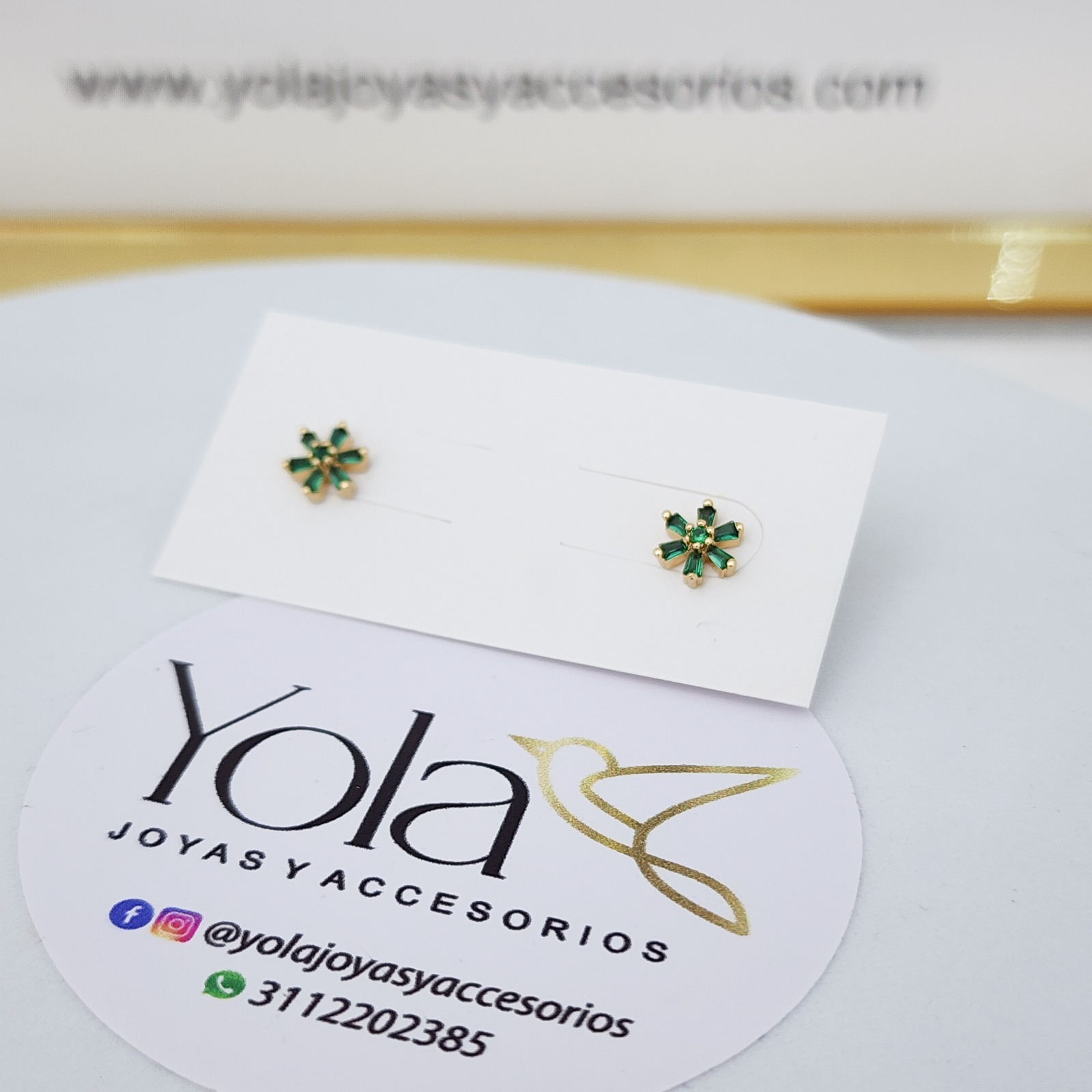 Topos Oro Laminado Flor Cristal Verde