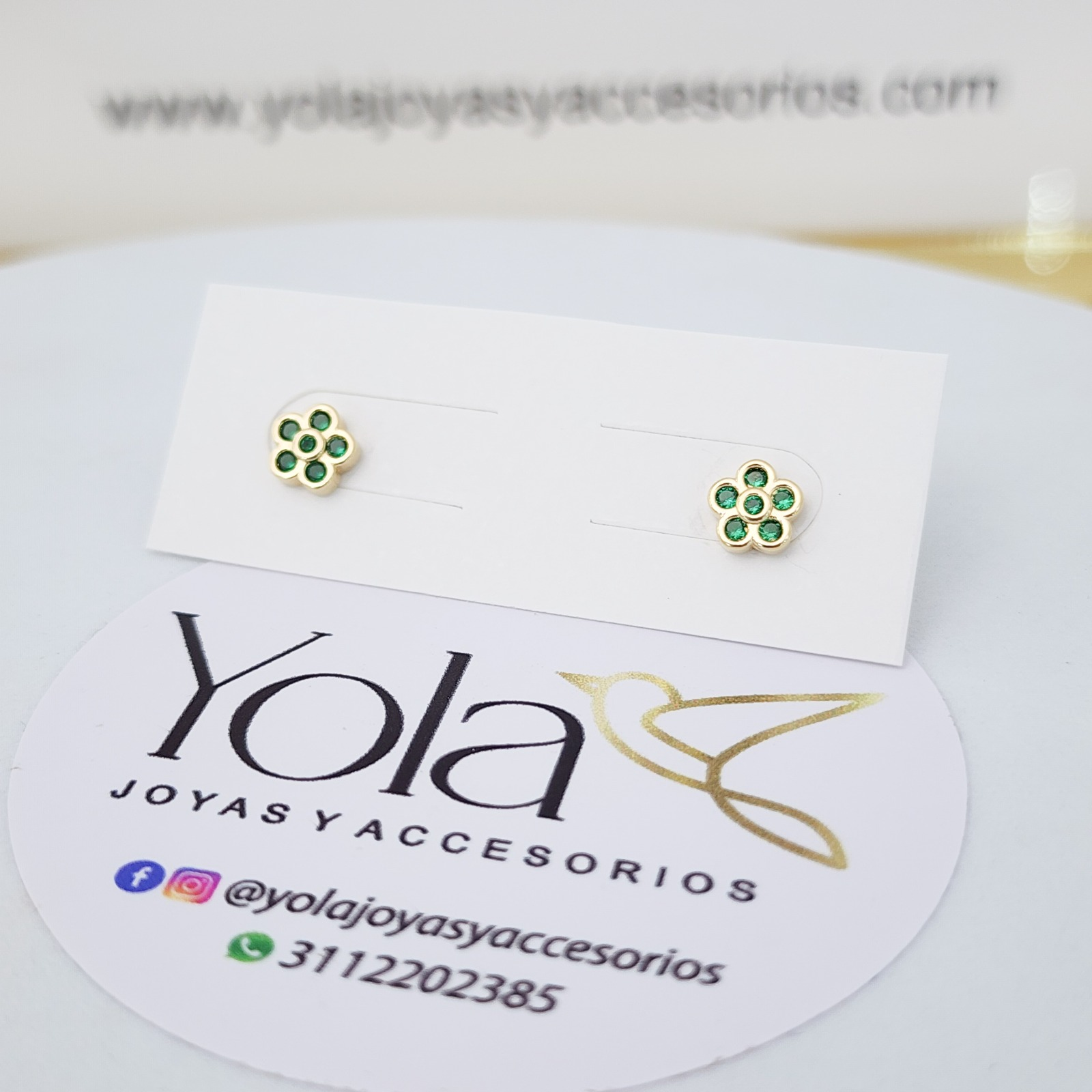 Topos Oro Laminado Flor Cristal Verde