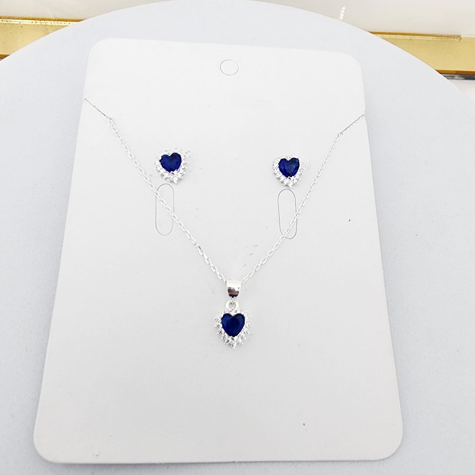 Juego Collar y Arete Corazón Cristal Azul