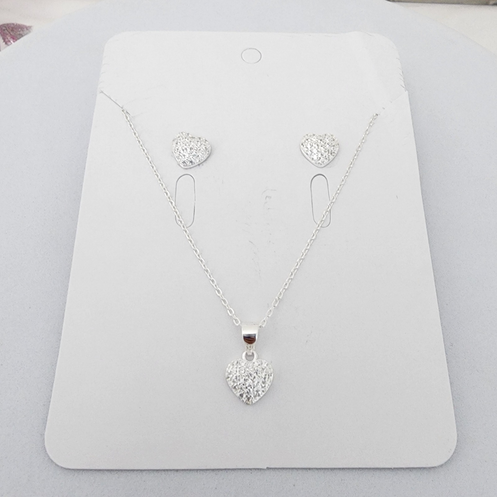 Juego Collar y Arete Corazón Cristal