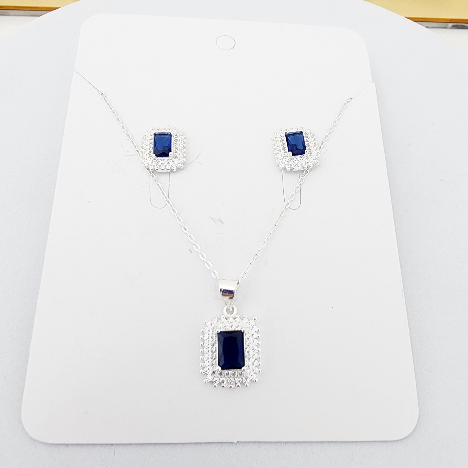 Juego Collar y Arete Cuadro Cristal Azul